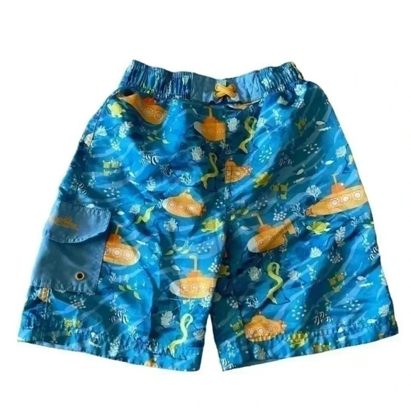 UV Skinz Blue & Orange Submarine Turtles Ocean Boys UPF 50+ Trunks Pants SZ 7 - Picture 1 of 9